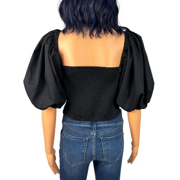 NWT Abercrombie & Fitch Black Keyhole Puff Sleeve Crop Top Size Large - Picture 5 of 5